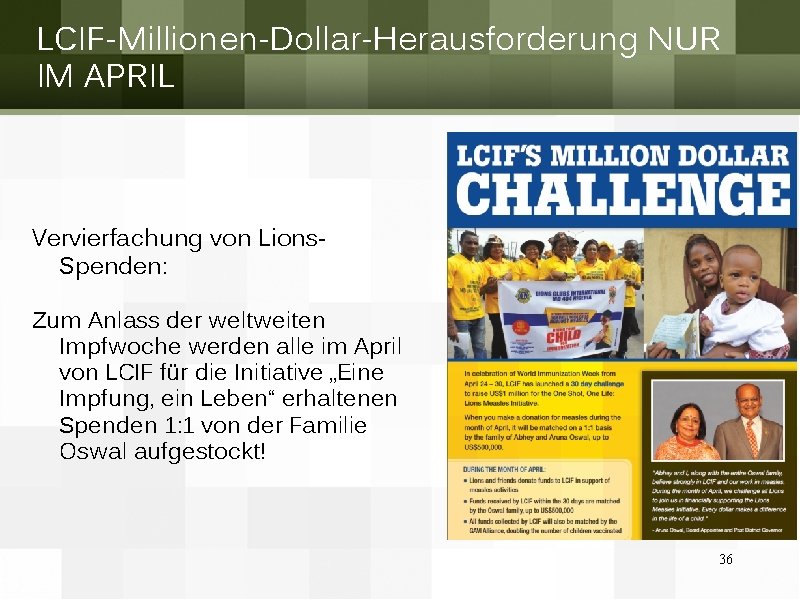 LCIF-Millionen-Dollar-Herausforderung NUR IM APRIL Vervierfachung von Lions. Spenden: Zum Anlass der weltweiten Impfwoche werden