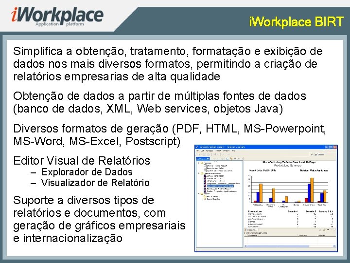 i. Workplace BIRT Simplifica a obtenção, tratamento, formatação e exibição de dados nos mais