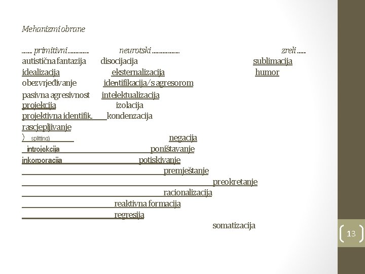 Mehanizmi obrane. . . . primitivni. . . . neurotski. . . . .