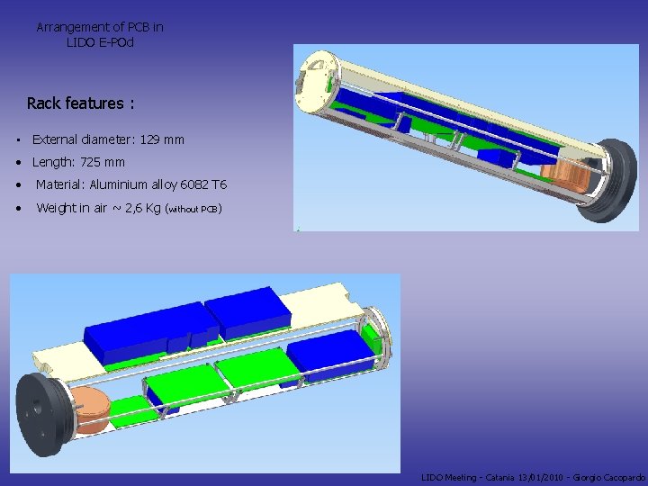 Arrangement of PCB in LIDO E-POd Rack features : • External diameter: 129 mm