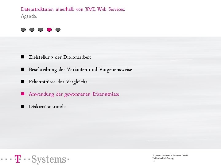 Datenstrukturen innerhalb von XML Web Services. Agenda. n Zielstellung der Diplomarbeit n Beschreibung der