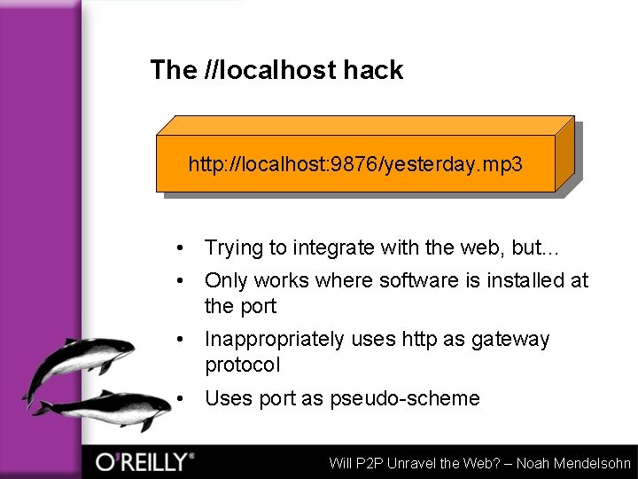 The //localhost hack http: //localhost: 9876/yesterday. mp 3 • Trying to integrate with the