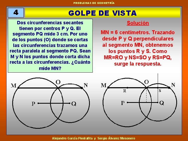 PROBLEMAS DE GEOMETRÍA 4 GOLPE DE VISTA Dos circunferencias secantes tienen por centros P