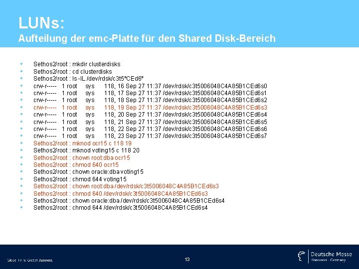 LUNs: Aufteilung der emc-Platte für den Shared Disk-Bereich • • • • • •