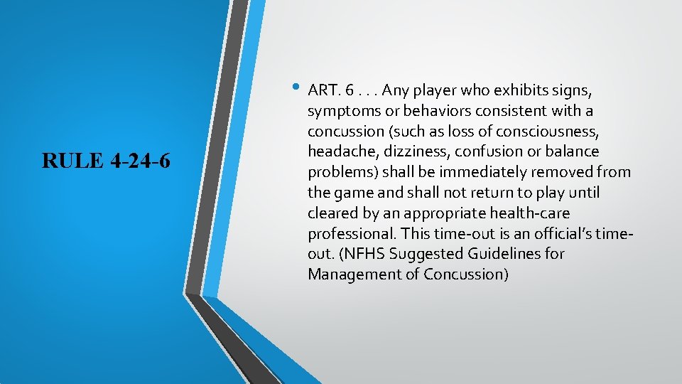  • ART. 6. . . Any player who exhibits signs, RULE 4 -24