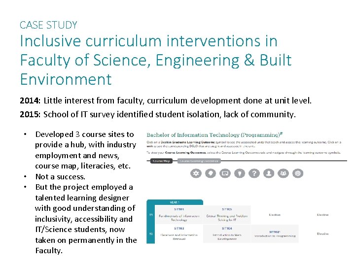 CASE STUDY Inclusive curriculum interventions in Faculty of Science, Engineering & Built Environment 2014: