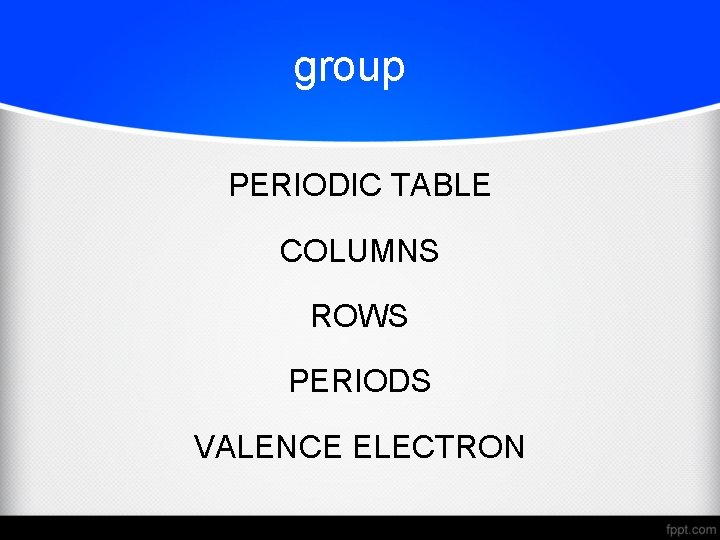 group PERIODIC TABLE COLUMNS ROWS PERIODS VALENCE ELECTRON 