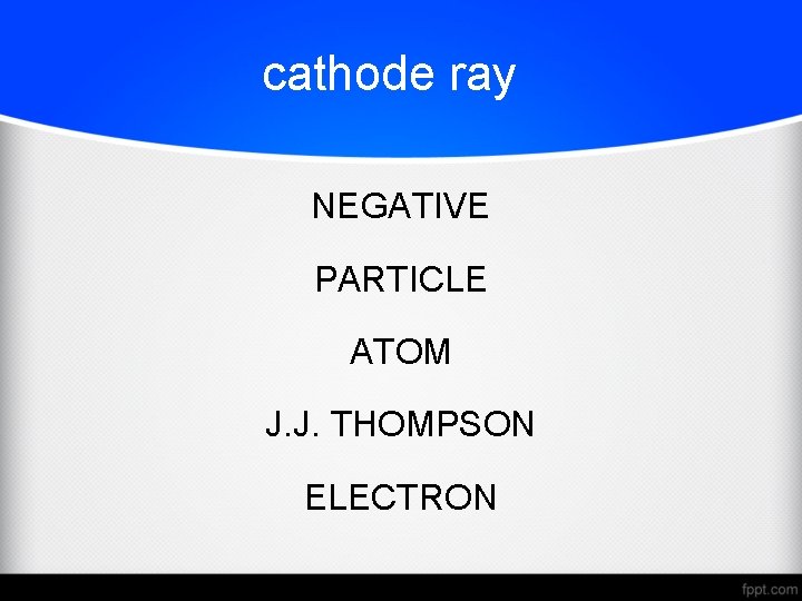 cathode ray NEGATIVE PARTICLE ATOM J. J. THOMPSON ELECTRON 