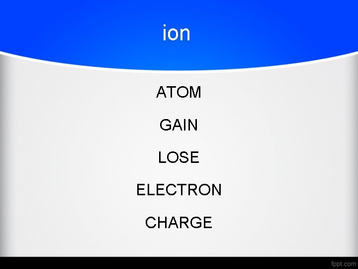 ion ATOM GAIN LOSE ELECTRON CHARGE 