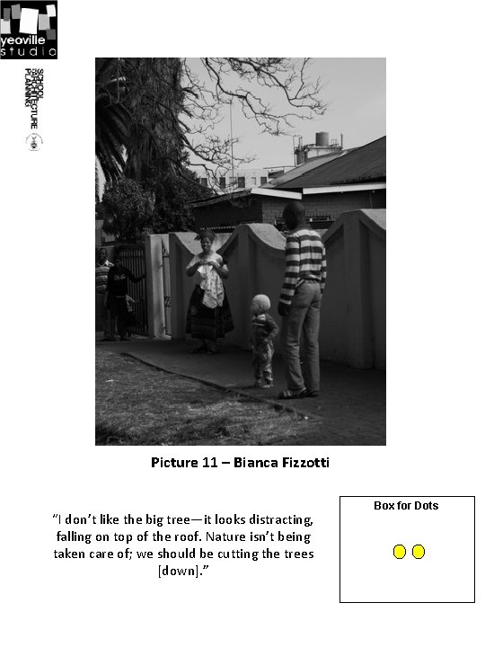 Picture 11 – Bianca Fizzotti “I don’t like the big tree—it looks distracting, falling