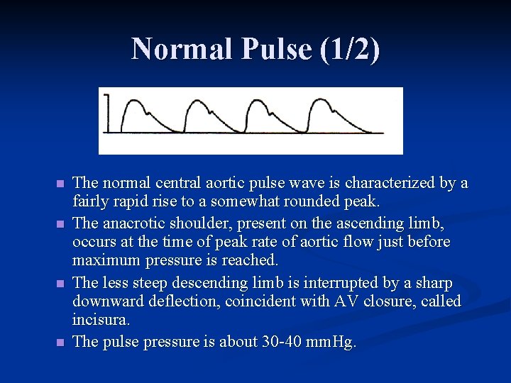 Normal Pulse (1/2) n n The normal central aortic pulse wave is characterized by