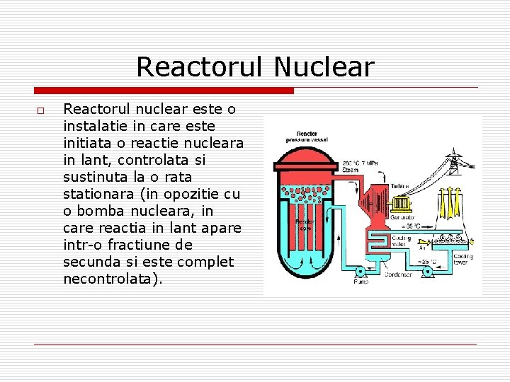 Reactorul Nuclear o Reactorul nuclear este o instalatie in care este initiata o reactie