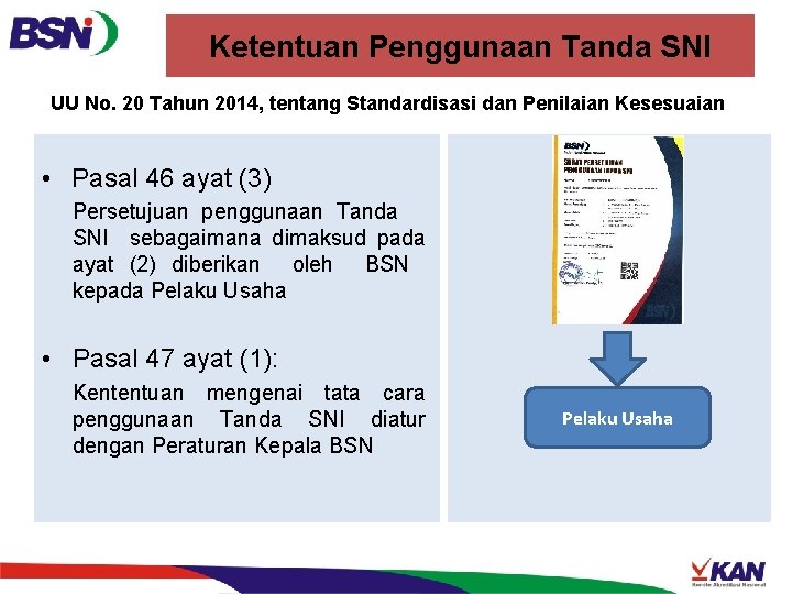 Ketentuan Penggunaan Tanda SNI UU No. 20 Tahun 2014, tentang Standardisasi dan Penilaian Kesesuaian