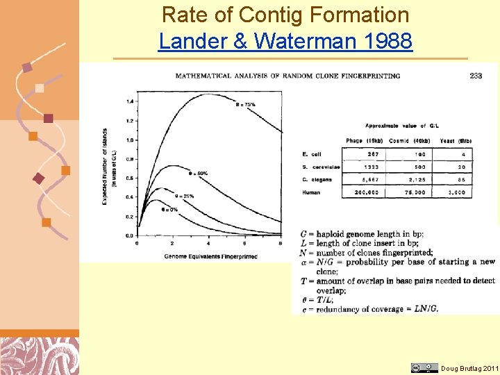 Rate of Contig Formation Lander & Waterman 1988 Doug Brutlag 2011 
