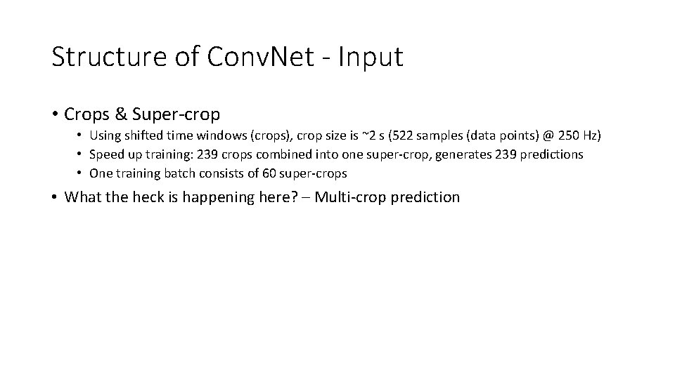 Structure of Conv. Net - Input • Crops & Super-crop • Using shifted time