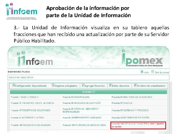 Aprobación de la información por parte de la Unidad de Información 3. - La