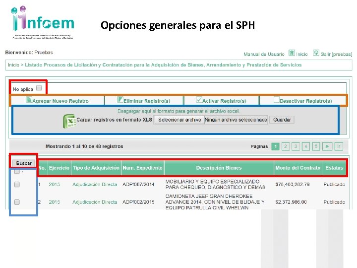 Opciones generales para el SPH 