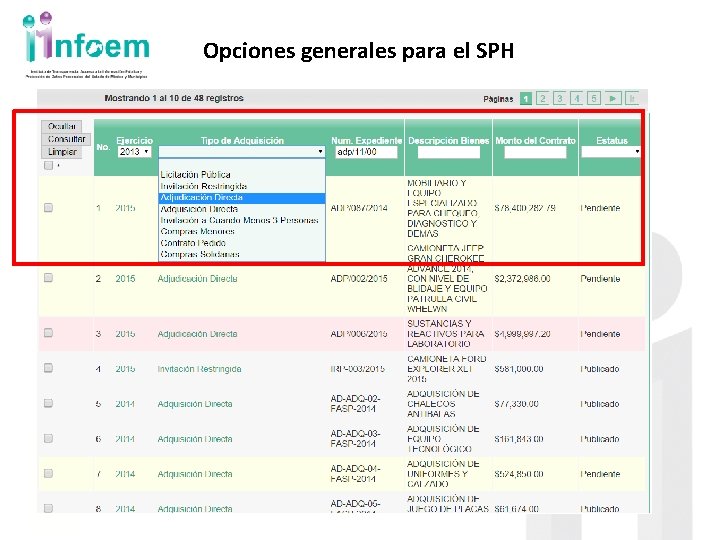 Opciones generales para el SPH 