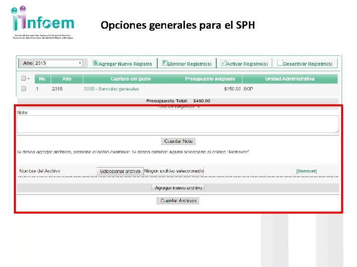 Opciones generales para el SPH 