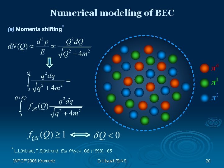 Numerical modeling of BEC (a) Momenta shifting* * L. Lönblad, T. Sjöstrand, Eur. Phys.