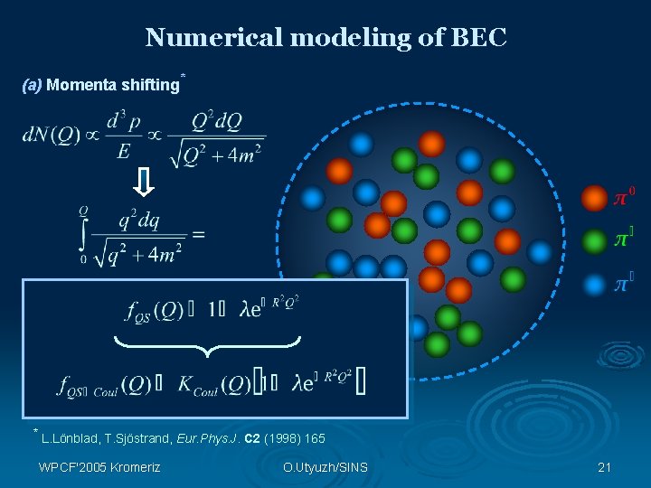 Numerical modeling of BEC (a) Momenta shifting* * L. Lönblad, T. Sjöstrand, Eur. Phys.