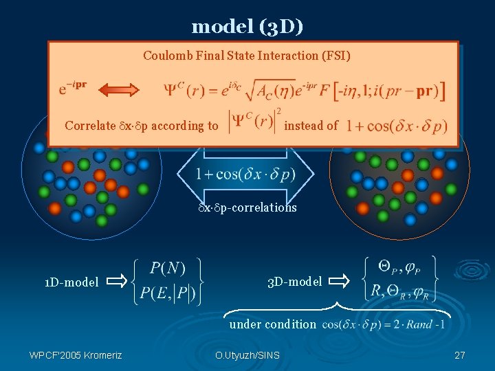 model (3 D) Coulomb Final State Interaction (FSI) p-Space x-Space Correlate x· p according