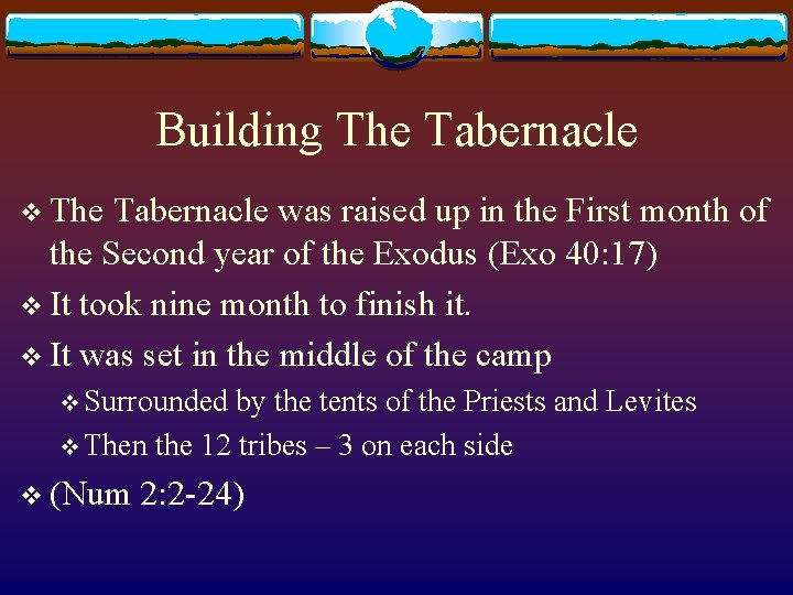 Building The Tabernacle v The Tabernacle was raised up in the First month of