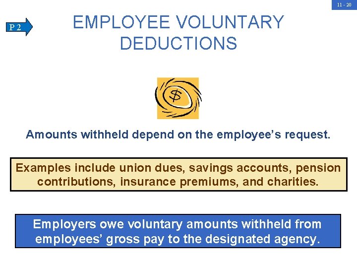 11 - 20 P 2 EMPLOYEE VOLUNTARY DEDUCTIONS Amounts withheld depend on the employee’s