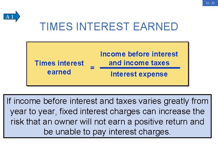 11 - 35 A 1 TIMES INTEREST EARNED Times interest = earned Income before