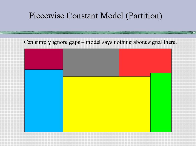 Piecewise Constant Model (Partition) Can simply ignore gaps – model says nothing about signal