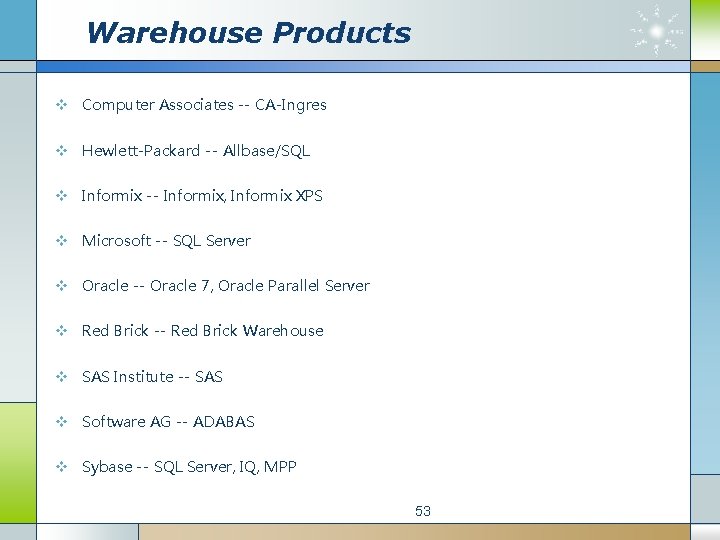 Warehouse Products v Computer Associates -- CA-Ingres v Hewlett-Packard -- Allbase/SQL v Informix --