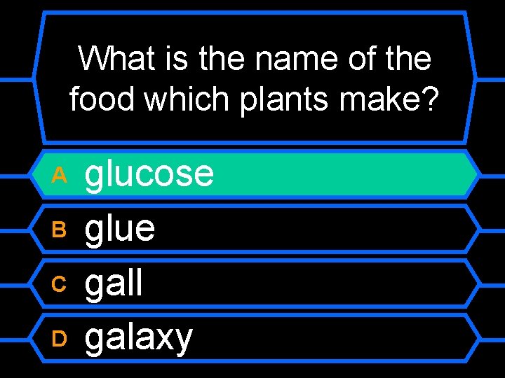 What is the name of the food which plants make? A B C D