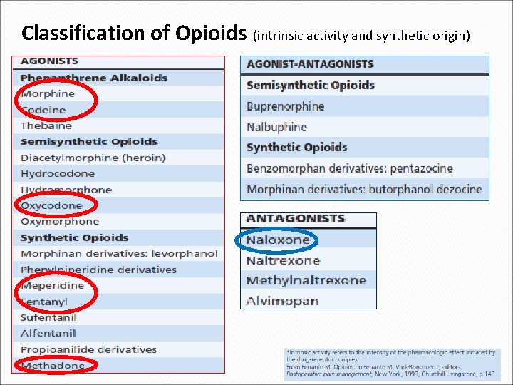 Classification of Opioids (intrinsic activity and synthetic origin) 