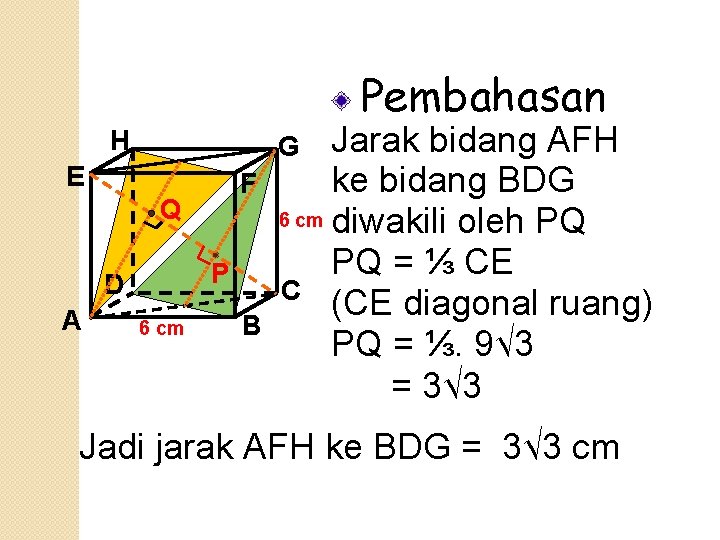 Pembahasan H E F Q P D A Jarak bidang AFH ke bidang BDG