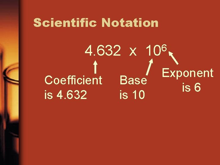 Scientific Notation 4. 632 x Coefficient is 4. 632 6 10 Base is 10