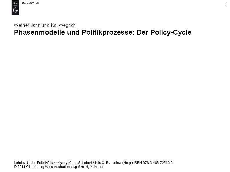 9 Werner Jann und Kai Wegrich Phasenmodelle und Politikprozesse: Der Policy-Cycle Lehrbuch der Politikfeldanalyse,