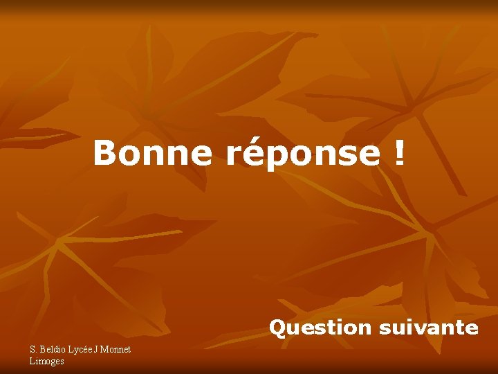 Bonne réponse ! Question suivante S. Beldio Lycée J Monnet Limoges 