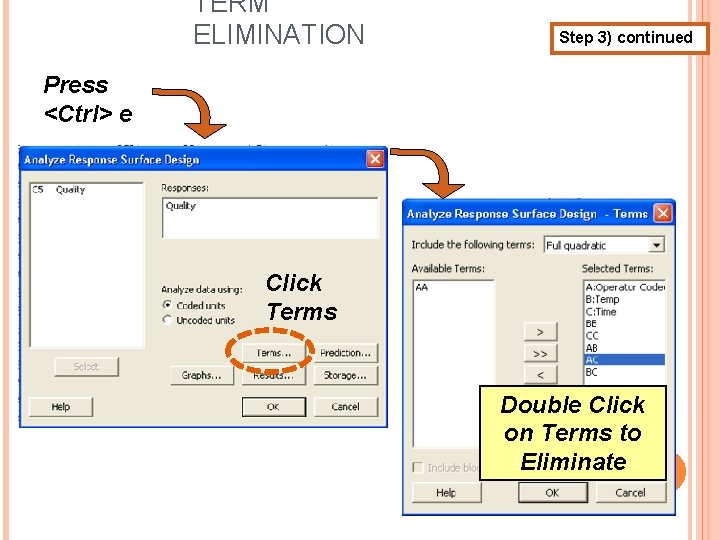 TERM ELIMINATION Step 3) continued Press <Ctrl> e Click Terms Double Click on Terms