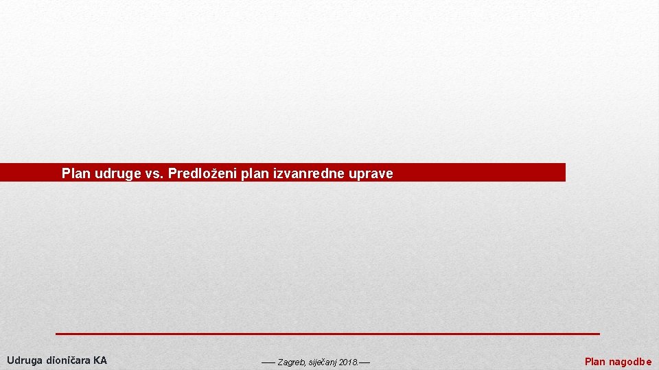 Plan udruge vs. Predloženi plan izvanredne uprave Udruga dioničara KA ----- Zagreb, siječanj 2018.