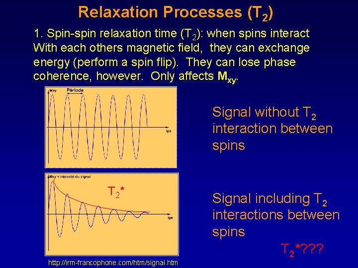 Relaxation Processes (T 2) 1. Spin-spin relaxation time (T 2): when spins interact With Relaxation Processes (T 2) 1. Spin-spin relaxation time (T 2): when spins interact With