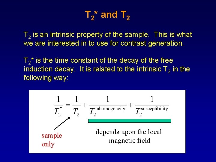 T 2* and T 2 is an intrinsic property of the sample. This is