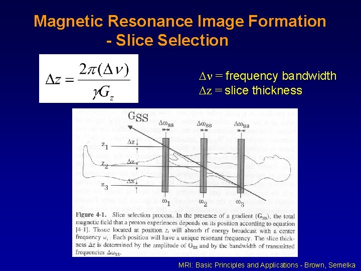 Magnetic Resonance Image Formation - Slice Selection = frequency bandwidth z = slice thickness