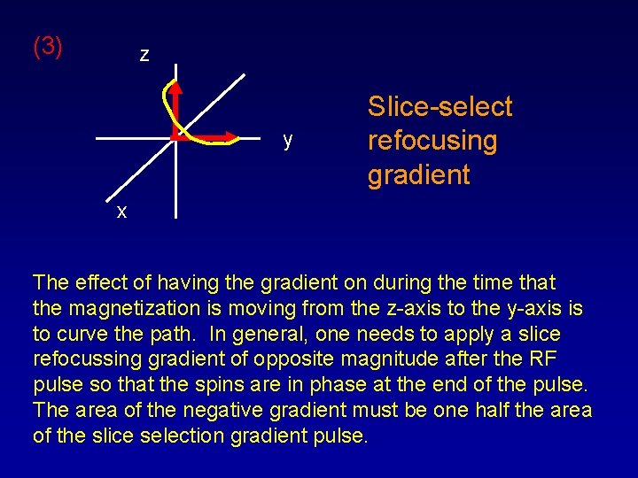(3) z y Slice-select refocusing gradient x The effect of having the gradient on