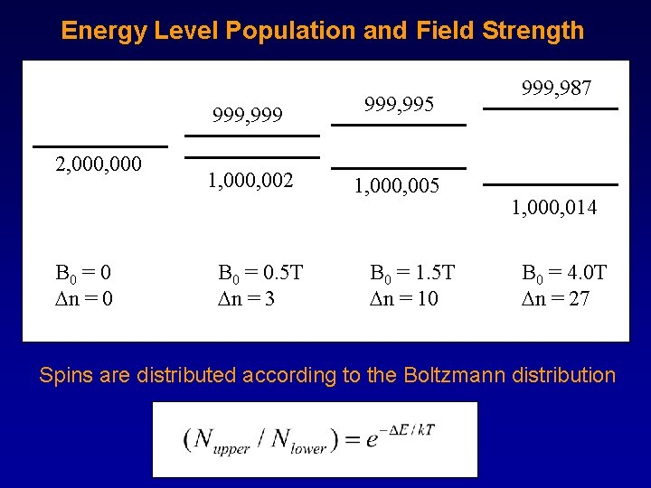 Energy Level Population and Field Strength 2, 000 B 0 = 0 n = Energy Level Population and Field Strength 2, 000 B 0 = 0 n =