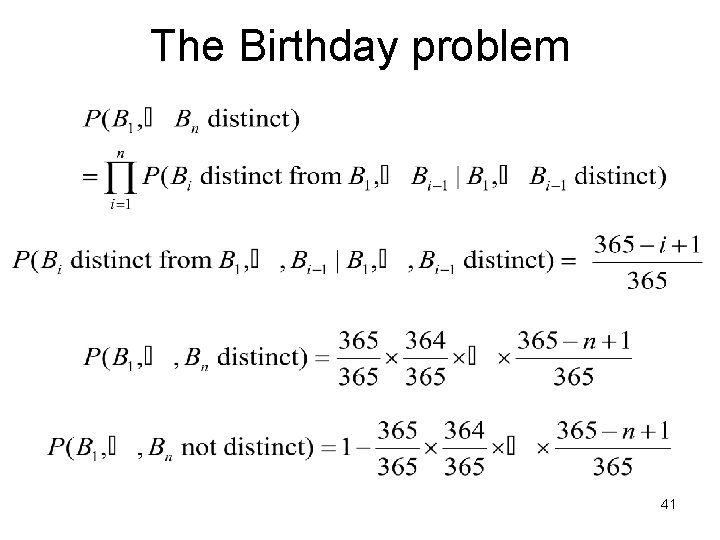 The Birthday problem 41 