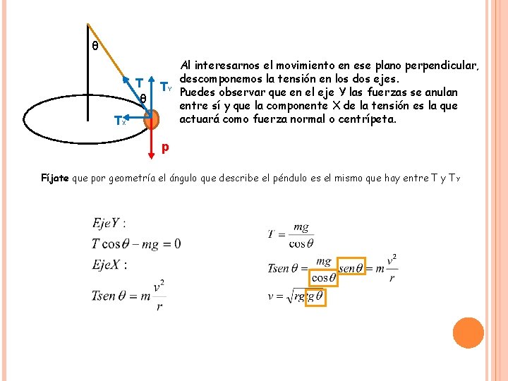 θ T θ TY TX Al interesarnos el movimiento en ese plano perpendicular, descomponemos