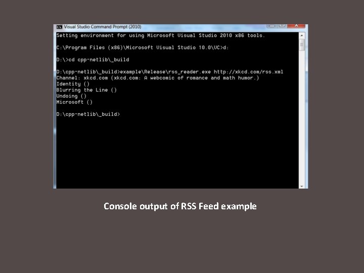 Console output of RSS Feed example 