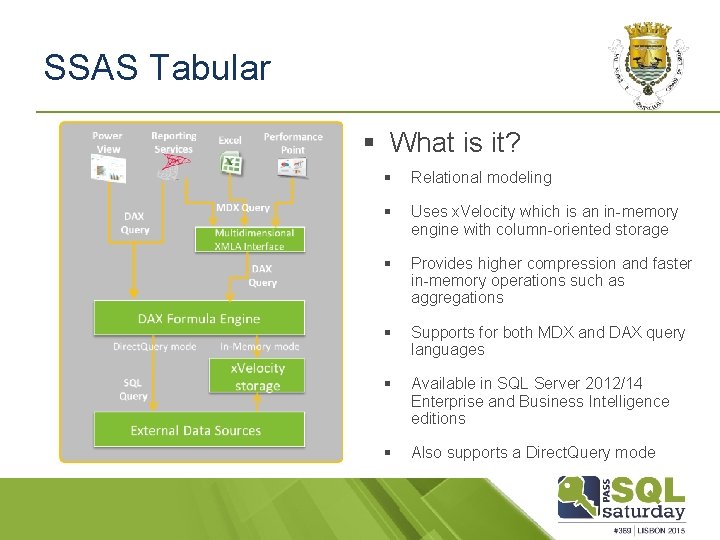 SSAS Tabular § What is it? § Relational modeling § Uses x. Velocity which