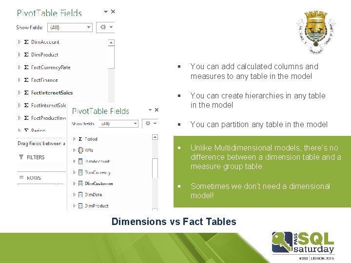 § You can add calculated columns and measures to any table in the model