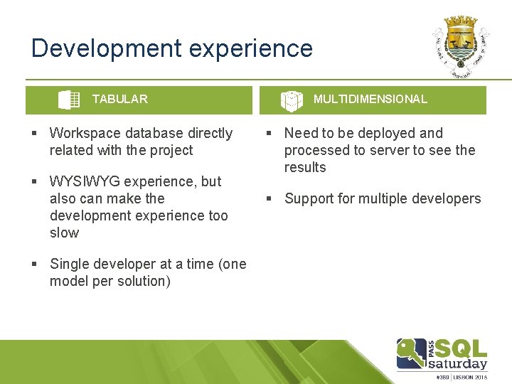 Development experience TABULAR § Workspace database directly related with the project § WYSIWYG experience,